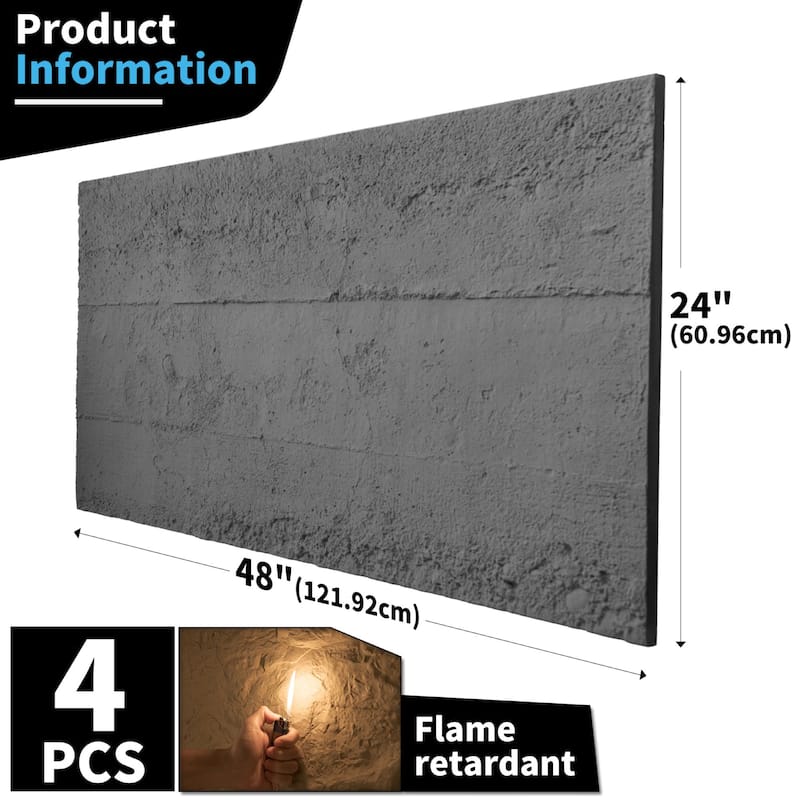 Art3d Cement Texture 3D Wall Panels,PU Wall Panels for Interior Wall Decor, 24'' x 48'', 4pcs