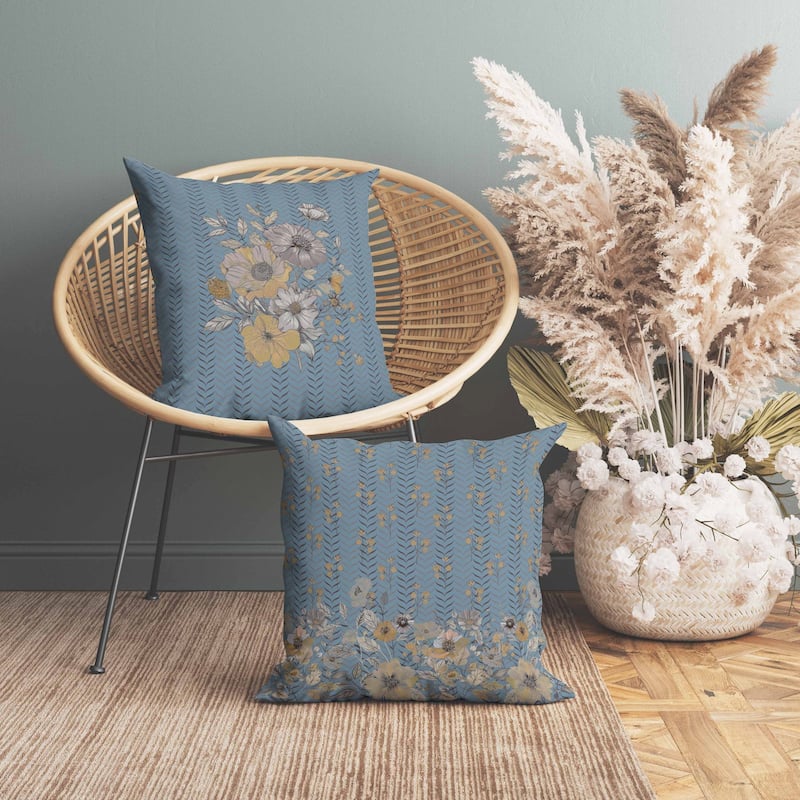 Misty Meadows Faux Suede Reversible Throw Pillow Muted and Blue