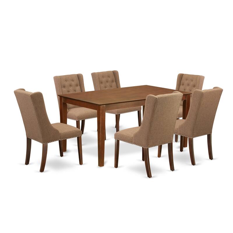 East West Furniture Dining Table Set- a Rectangle Wooden Table and Parson Dining Chairs, (Pieces & Finish & Upholstered Options)