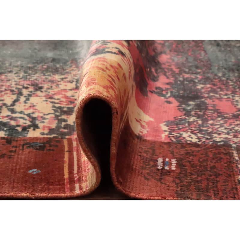 Hand Knotted Oriental Viscose Silk Carpet Modern All-Over Pink Abstract Area Rug - 7' 6'' X 5' 4''