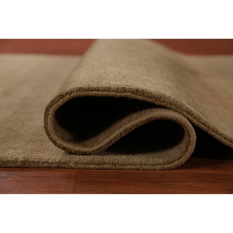 Hand Knotted Oriental 100% Wool Carpet Modern Solid Brown Gabbeh Area Rug - 9' 10'' X 5' 0''