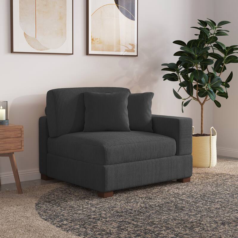 Upholstered Corduroy Modular Sectional Sofa with 2 throw pillows