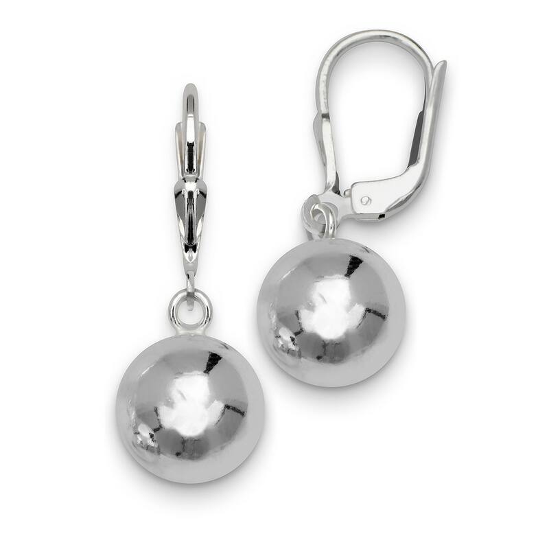 Curata Sterling Silver 10mm Solid Ball Dangling Leverback Earrings - White