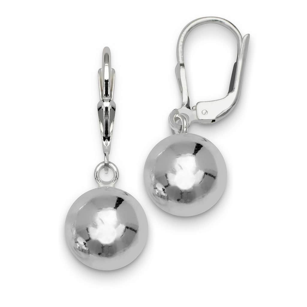Curata Sterling Silver 10mm Solid Ball Dangling Leverback Earrings - White