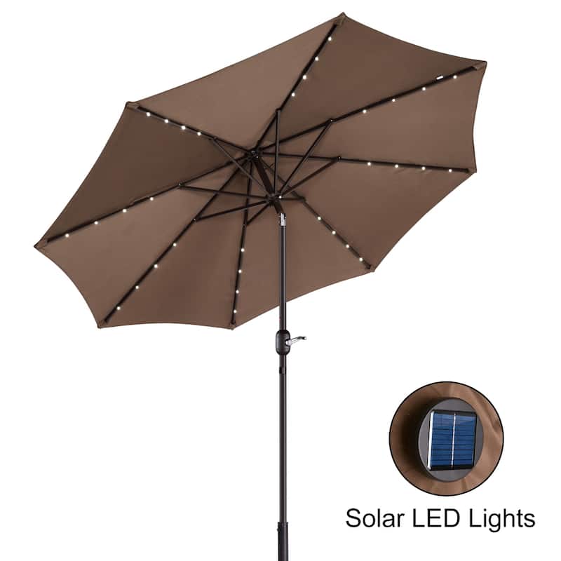 Villacera 9' Solar/LED Umbrella with 8 Steel Ribs and Tilt, Base Not Included