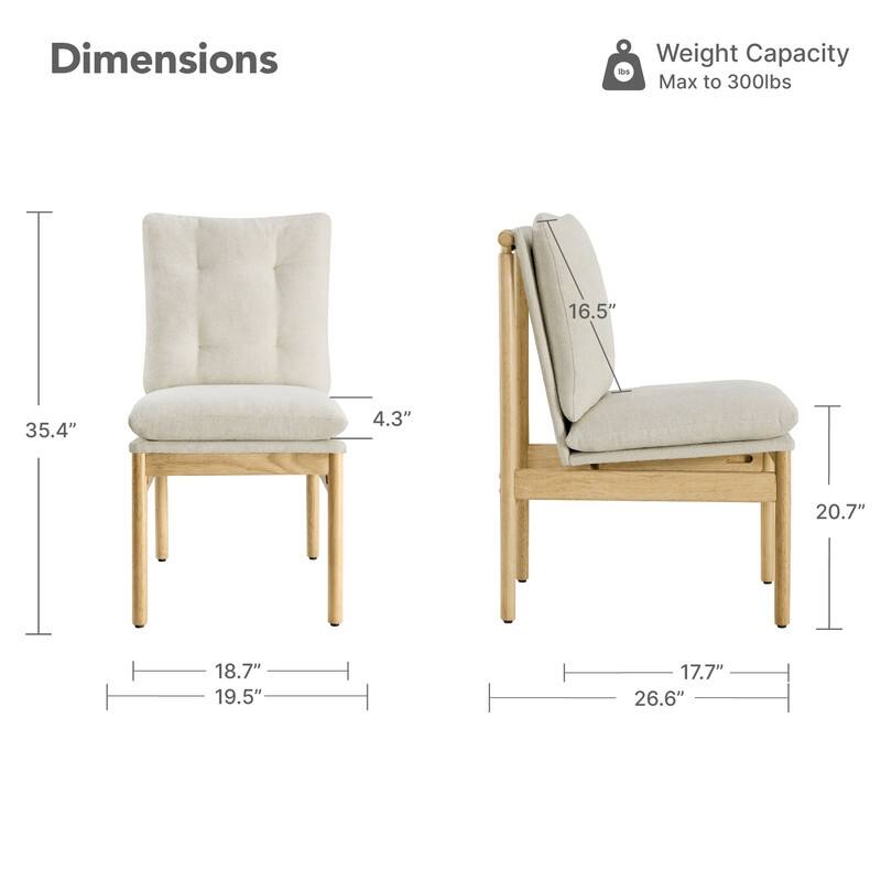 Spruce & Spring Mid-Century Modern Solid Wood Dining Chair with Tufted Cushion