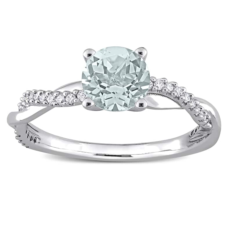 Miadora Aquamarine and 1/6ct TDW Diamond Crossover Birthstone Ring in 14k White Gold
