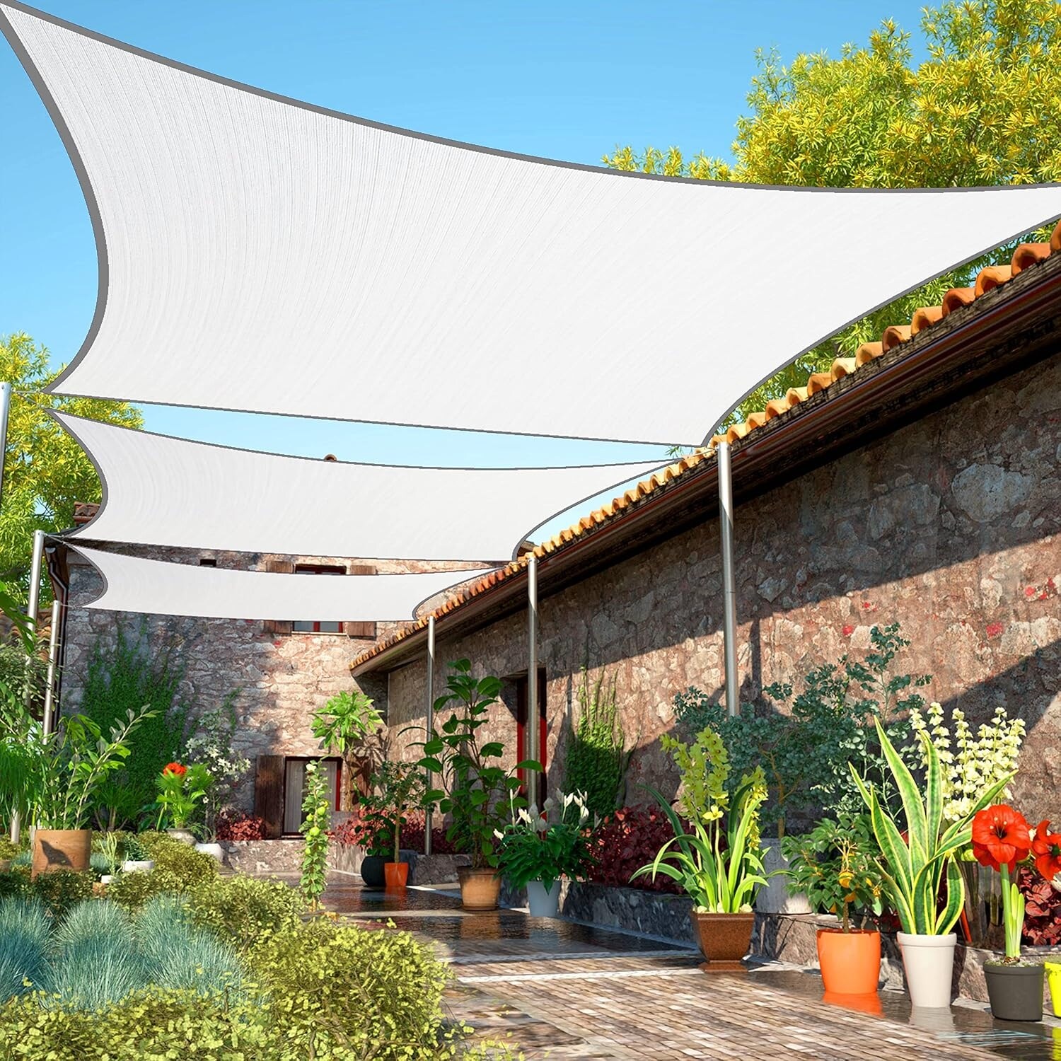 6' x 6' White Sun Shade Sail UPF50 Square, Water and Air Permeable, UV Resistant, Heavy Duty for Outdoor Use