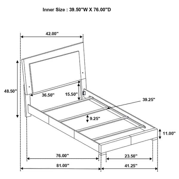 dimension image slide 9 of 52, Felicity Glossy White Bedroom Set with LED Lighting