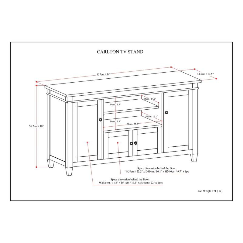 WYNDENHALL Sterling SOLID WOOD 54 inch Wide Transitional TV Media Stand For TVs up to 60 inches