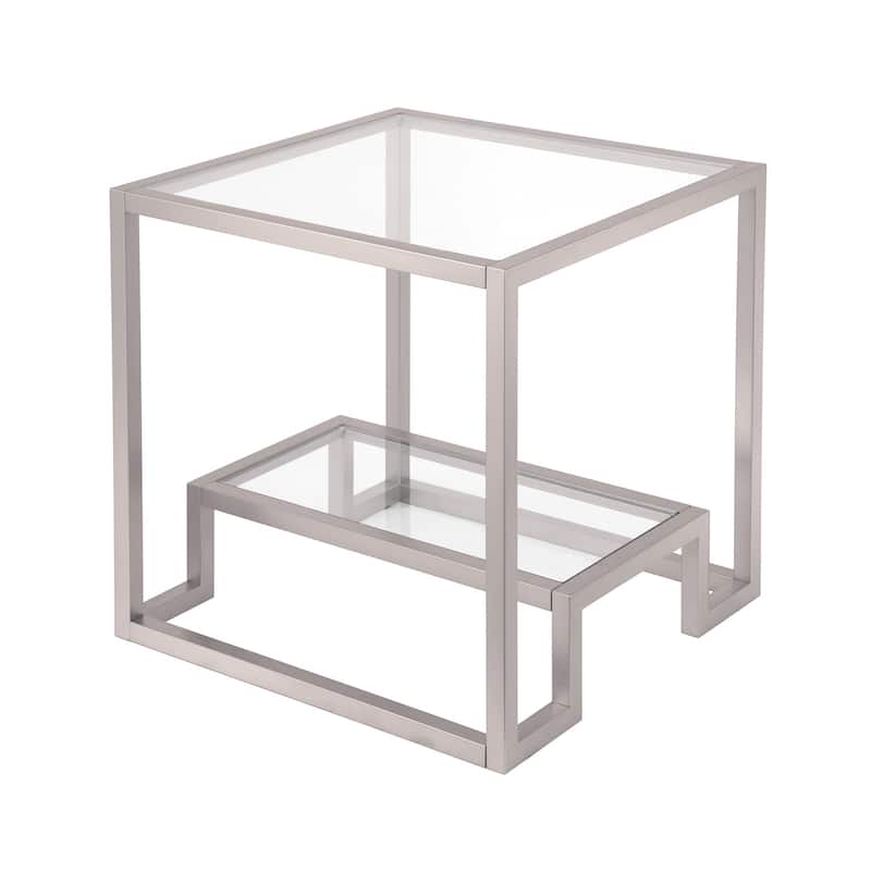 Glam 22'' Square End Table with Clear Tempered Glass Top - 22"W x 22"D x 22"H - Nickel