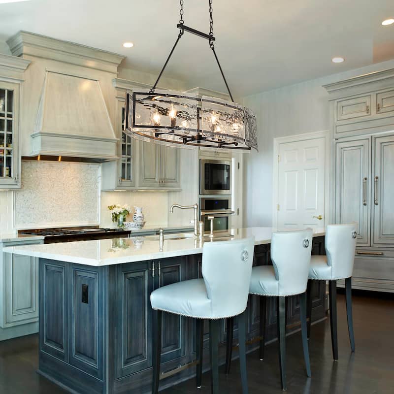 39.4" Linear 6-Light Textured Glass Chandelier Farmhouse Kitchen Island Pendant Light