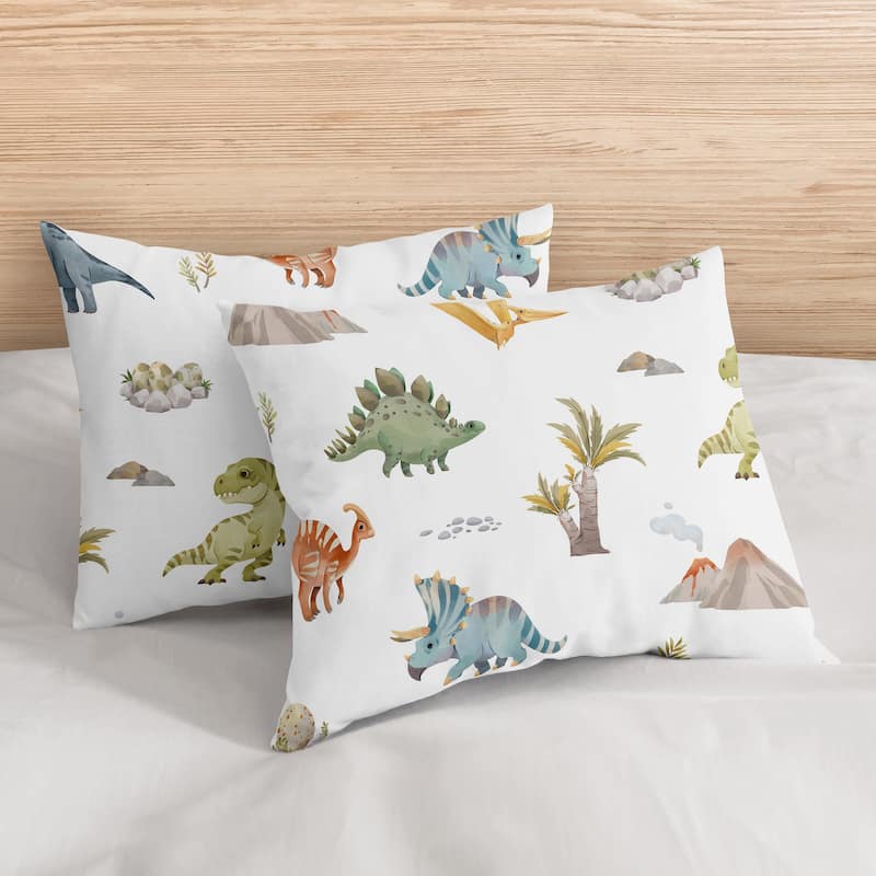 Sweet Jojo Designs Watercolor Dinosaur Dino Boy 3pc Full/Queen Comforter Set Green Blue White Modern Jurassic Nature Animal Tan
