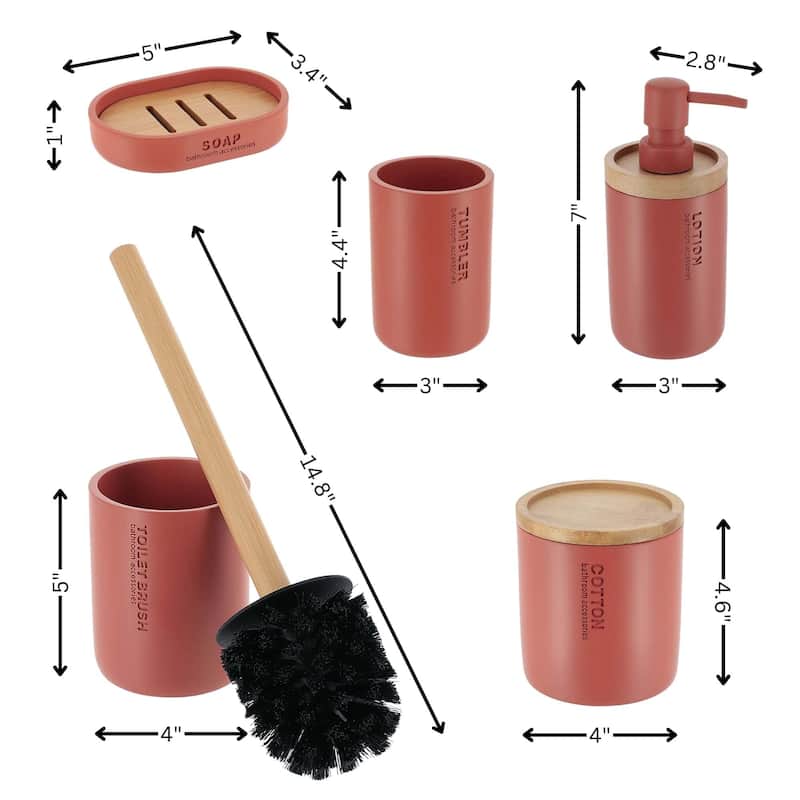 Bathroom Essentials Set Natural Bamboo Bath Set Accessories 5 pieces