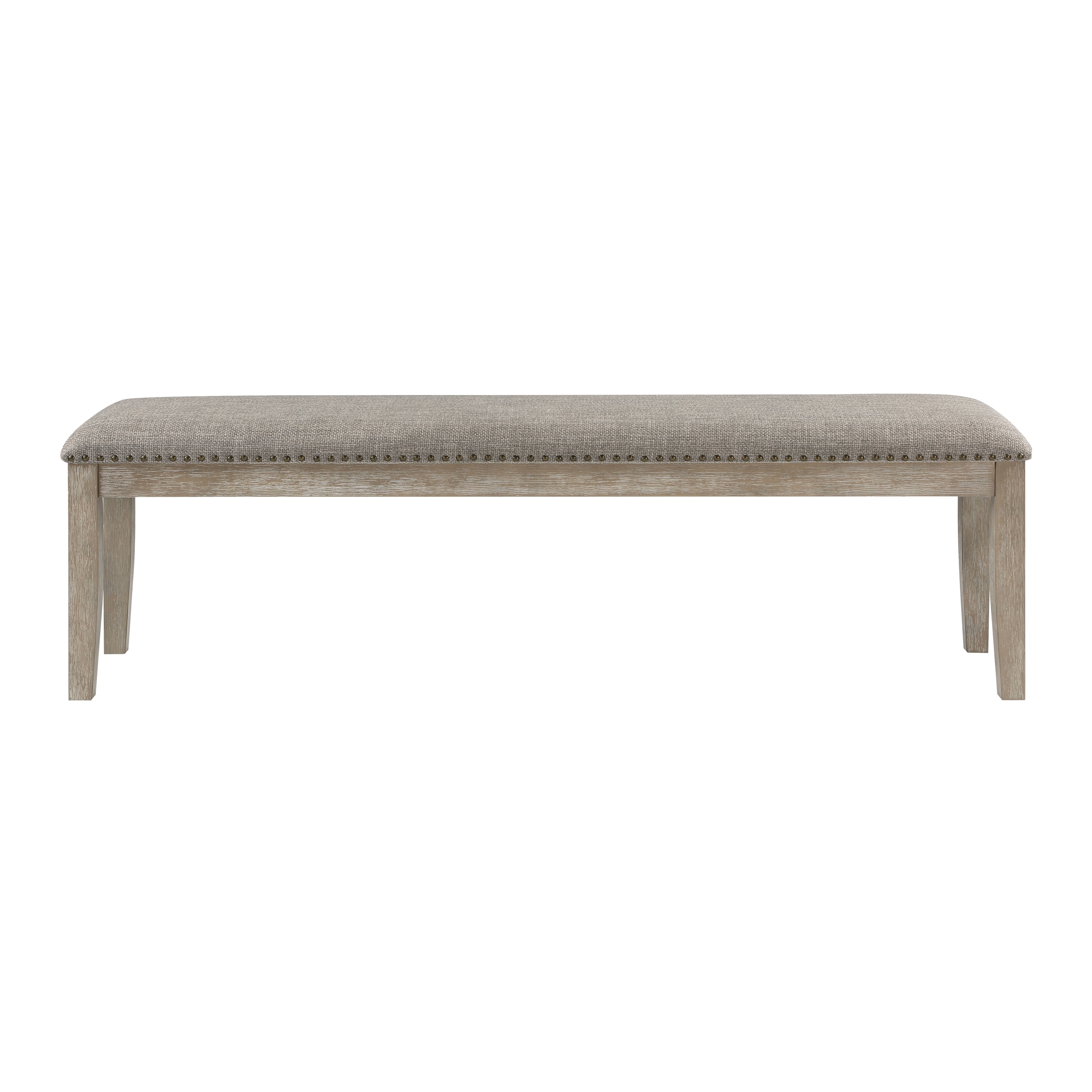 Traditional Dining Bench With Durable Fabric Upholstery Nailhead Trim And Brown Gray Finish