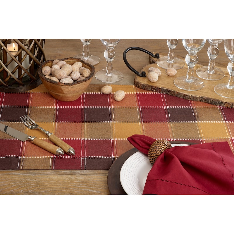Stitched Design Plaid Table Runner