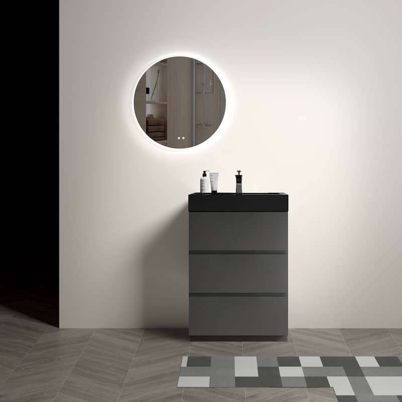 24"Bathroom Vanity with Sink, Large Storage Freestanding Bathroom Vanity, One-Piece Black Sink Basin without Drain and Faucet