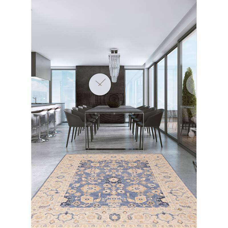 ECARPETGALLERY Hand-knotted Modern Oushak Dark Blue Wool Rug - 7'11 x 10'1