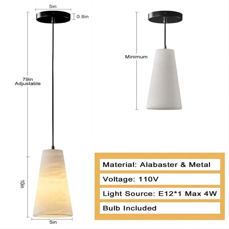 KAYLA 2 Light Pendant Light, Cone Natural Alabaster Shade Pendant Light for Dining Room, Kitchen Island(Bulb Included)