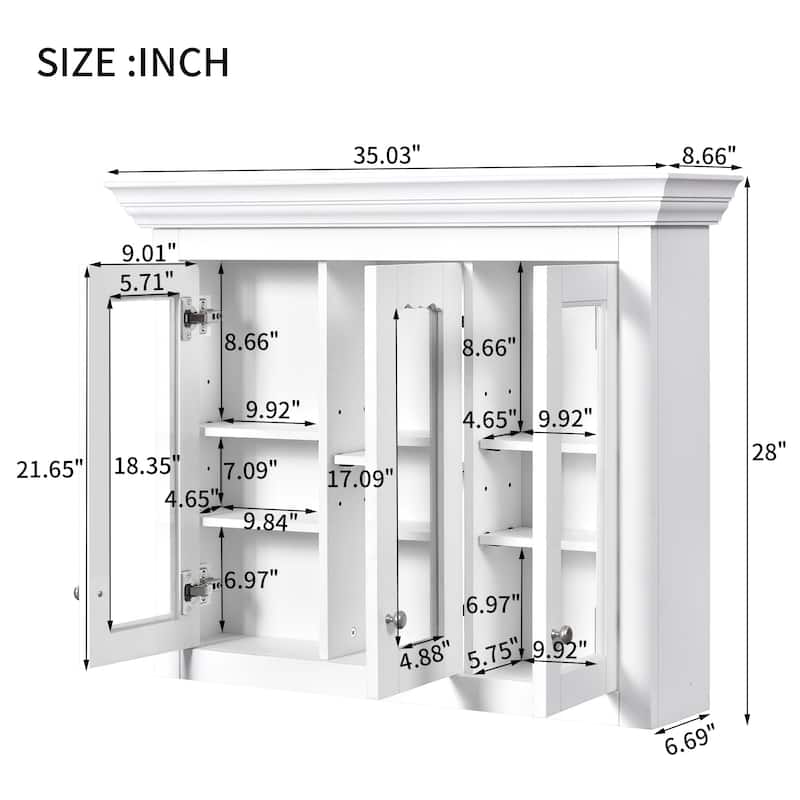 Bathroom Wall Cabinet with Mirror Door, Wall Mounted Bathroom Cabinet, Medicine Cabinet with Glass Doors & Adjustable Shelves