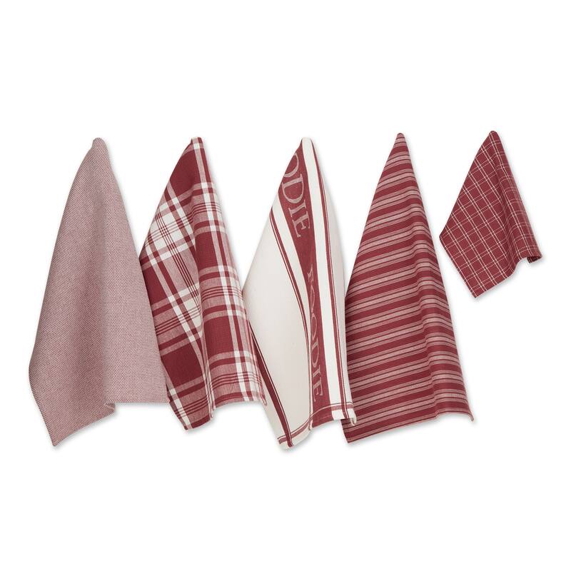 DII Foodie Dishtowel And Dishcloth 5 Piece - Barn Red