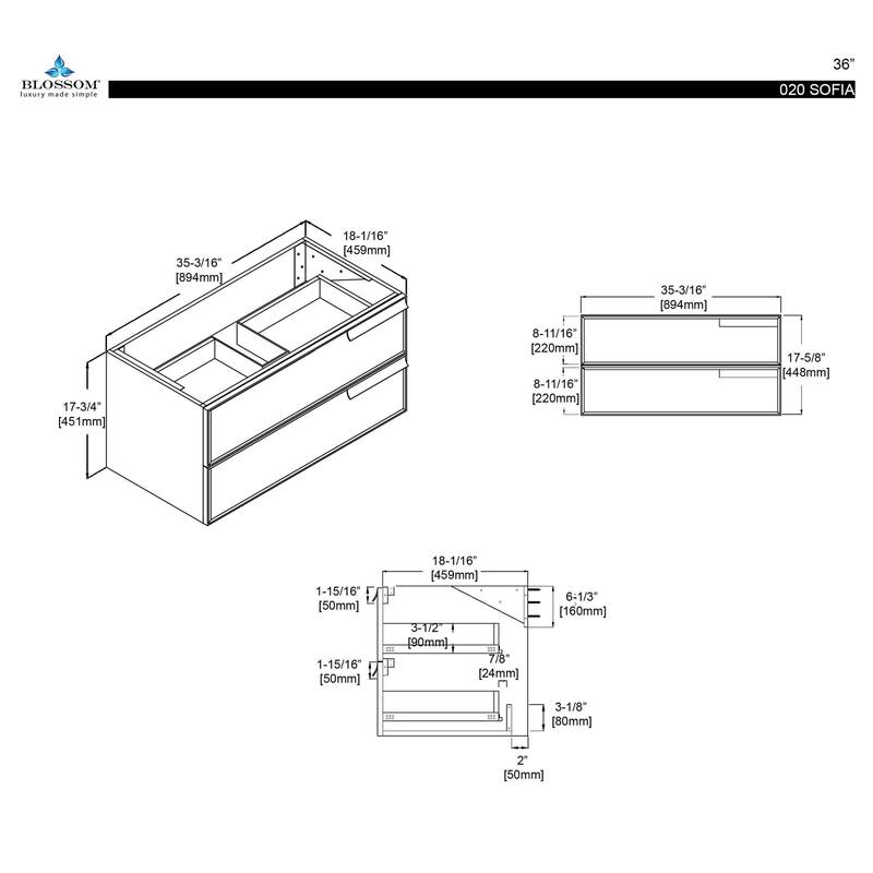 Blossom 24-Inch Bathroom Vanity with Sink (Wall-Mounted)