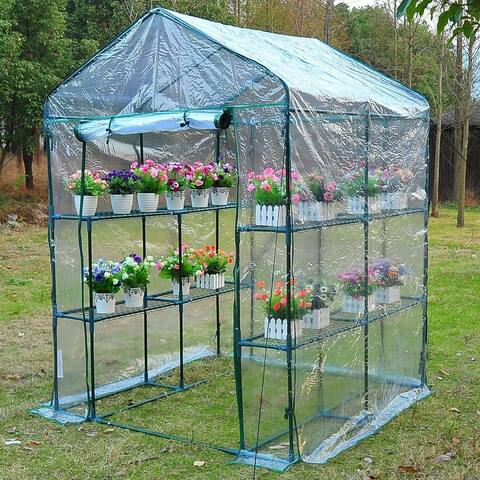 Outsunny PE Cover/ Steel Frame Outdoor Greenhouse Kit with 8 Shelves