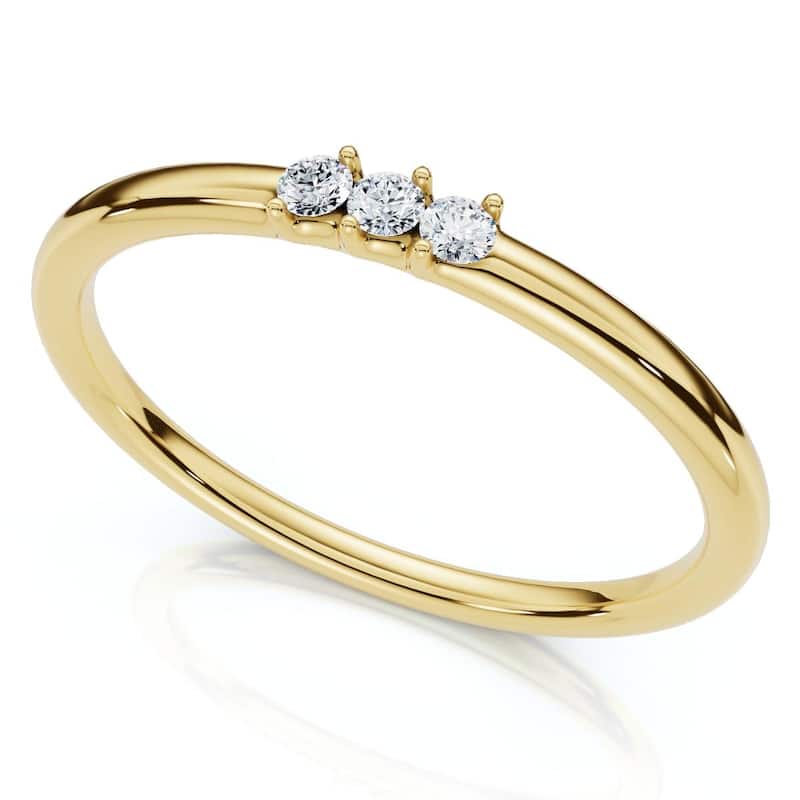 Bliss Diamond Delicate Diamond 3-Stone Minimalist Anniversary Wedding Ring Gold Lab Grown - 7.5 - Yellow