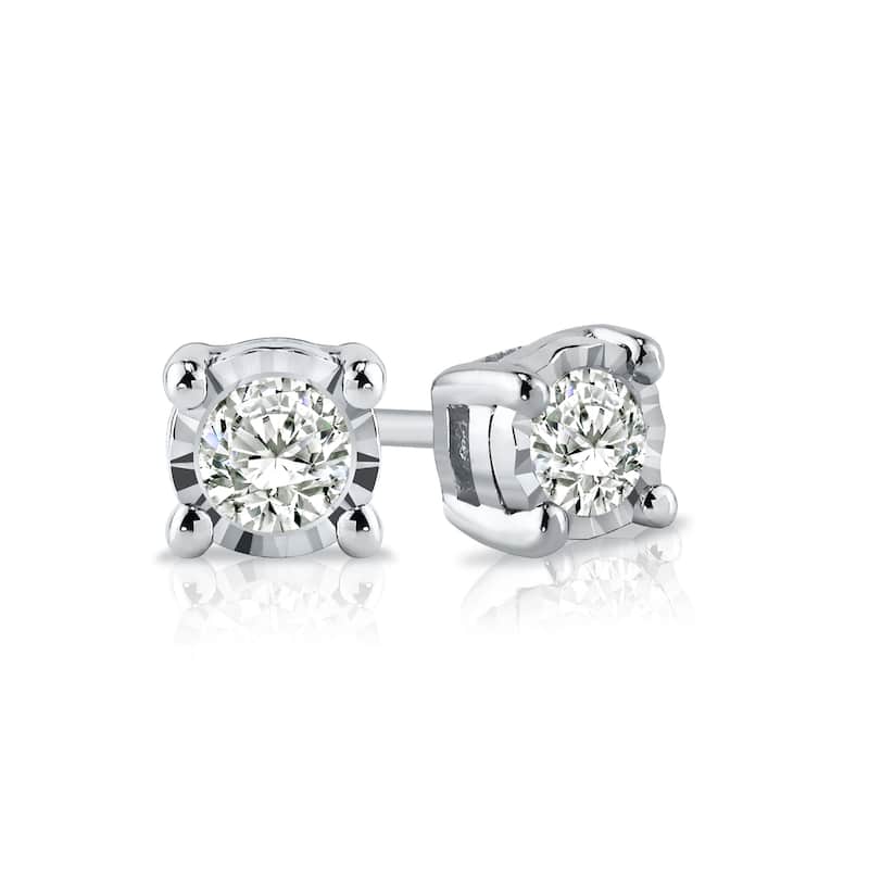 Auriya 1/10ctw Round Diamond Stud Earrings Sterling Silver - White (J-J, I2-I3)