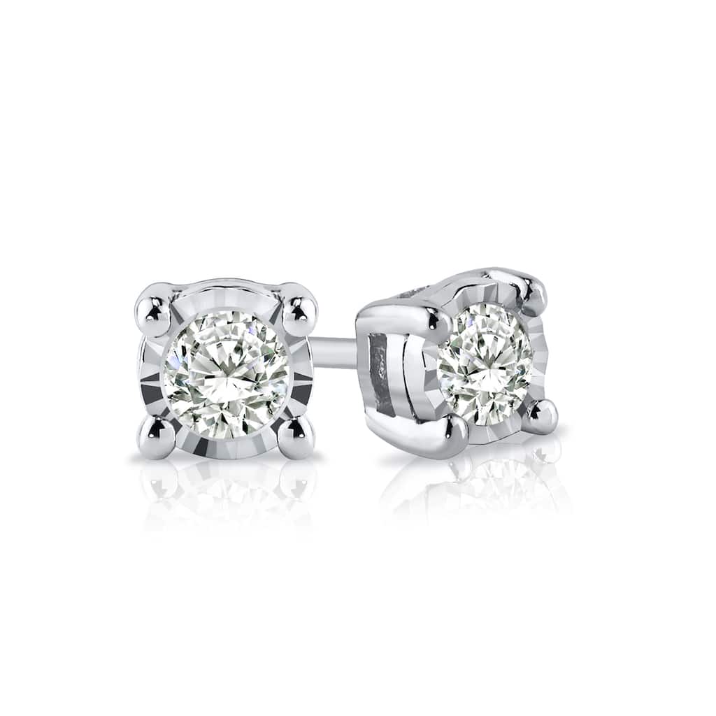Auriya 1/10ctw Round Diamond Stud Earrings Sterling Silver - White (J-J, I2-I3)