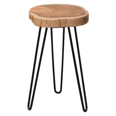 23 Inch Side End Table, Hairpin Legs, Natural Brown Acacia Wood, Black Base