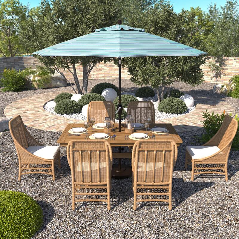 California Umbrella 9-foot Round Crank Lift, Push ButtonTilt, Bronze Frame Finish, Aluminum Patio Umbrella with Sunbrella Fabric
