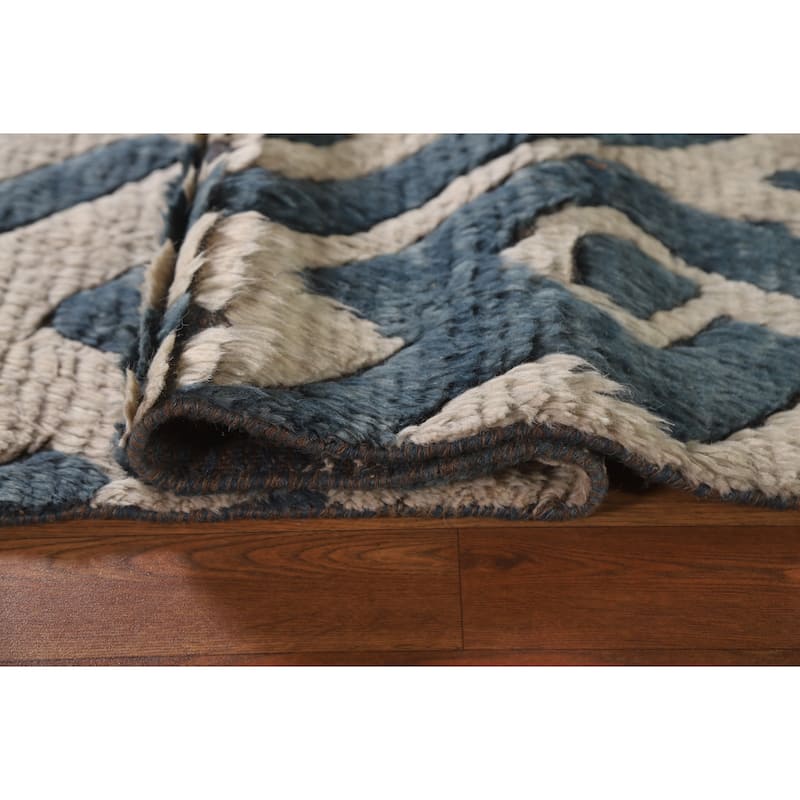 Navy Blue Moroccan Oriental Area Rug Hand-Knotted Wool Carpet - 5'8"x 8'3"
