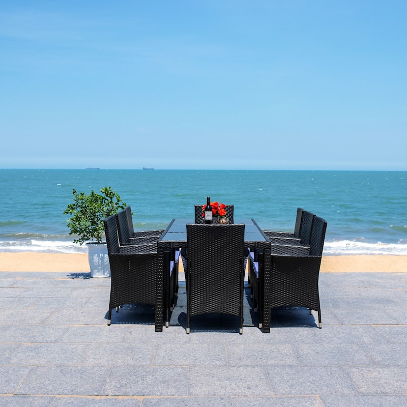 SAFAVIEH Outdoor Lianna 9-Piece Wicker Dining Set - 75Wx35Dx29H