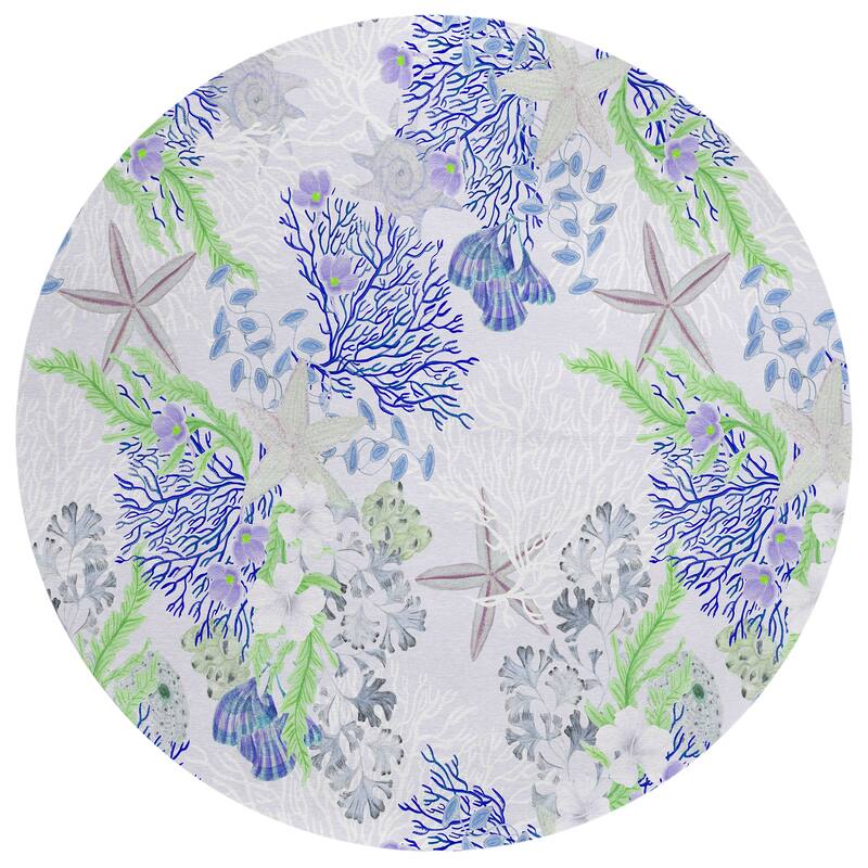 Indoor/ Outdoor Surfside Coral Reef Washable Rug New - Blue - 8' x 8'