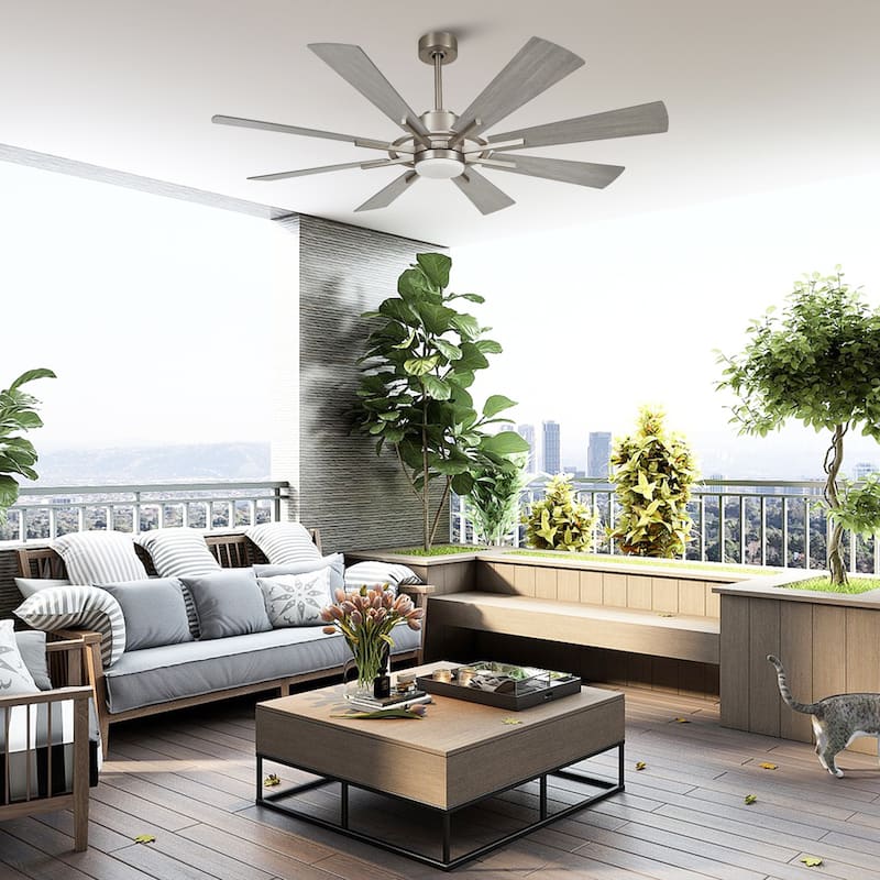 60" Farmhouse 8-Blade Large Windmill Ceiling Fan with Light and Remote