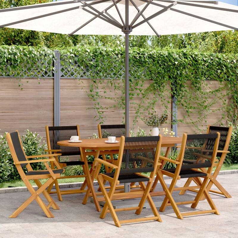 vidaXL Patio Dining Set Outdoor Furniture 7 Piece Polypropylene and Solid Wood - 13.2 x 24.8 x 11.6 in