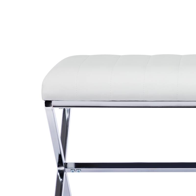 Tufted Faux Leather 46.5" Length Upholstered Dining Bench with Metal X Legs