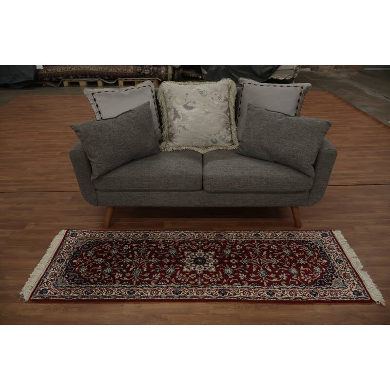 Hand Knotted Oriental 100% Wool Carpet Traditional Floral Red Sarouk Runner Rug - 6' 1'' X 2' 1''