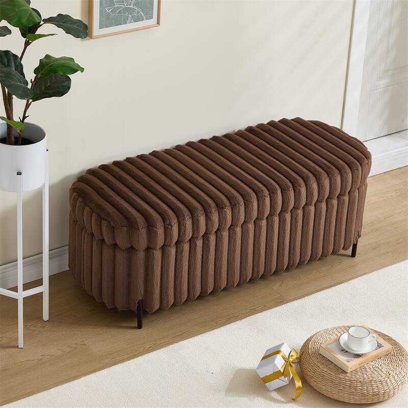 49.2" Curved Flip Top Storage Bench with Metal Legs for Bedroom