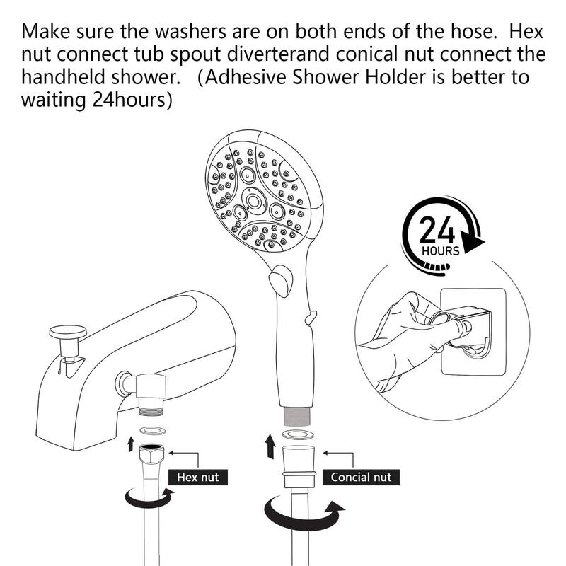 All Metal Bathtub Faucet with Sprayer, 6 Settings Handheld Shower with Switch