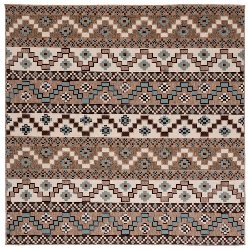 SAFAVIEH Veranda Dymph Indoor /Outdoor Waterproof Patio Backyard Rug - 6'7" Square - Creme/Brown