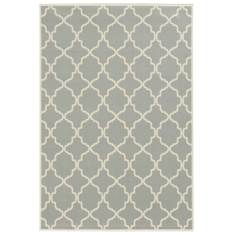 Pomona Grey Ivory Geometric Outdoor Casual Area Rug