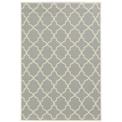 Pomona Grey Ivory Geometric Outdoor Casual Area Rug