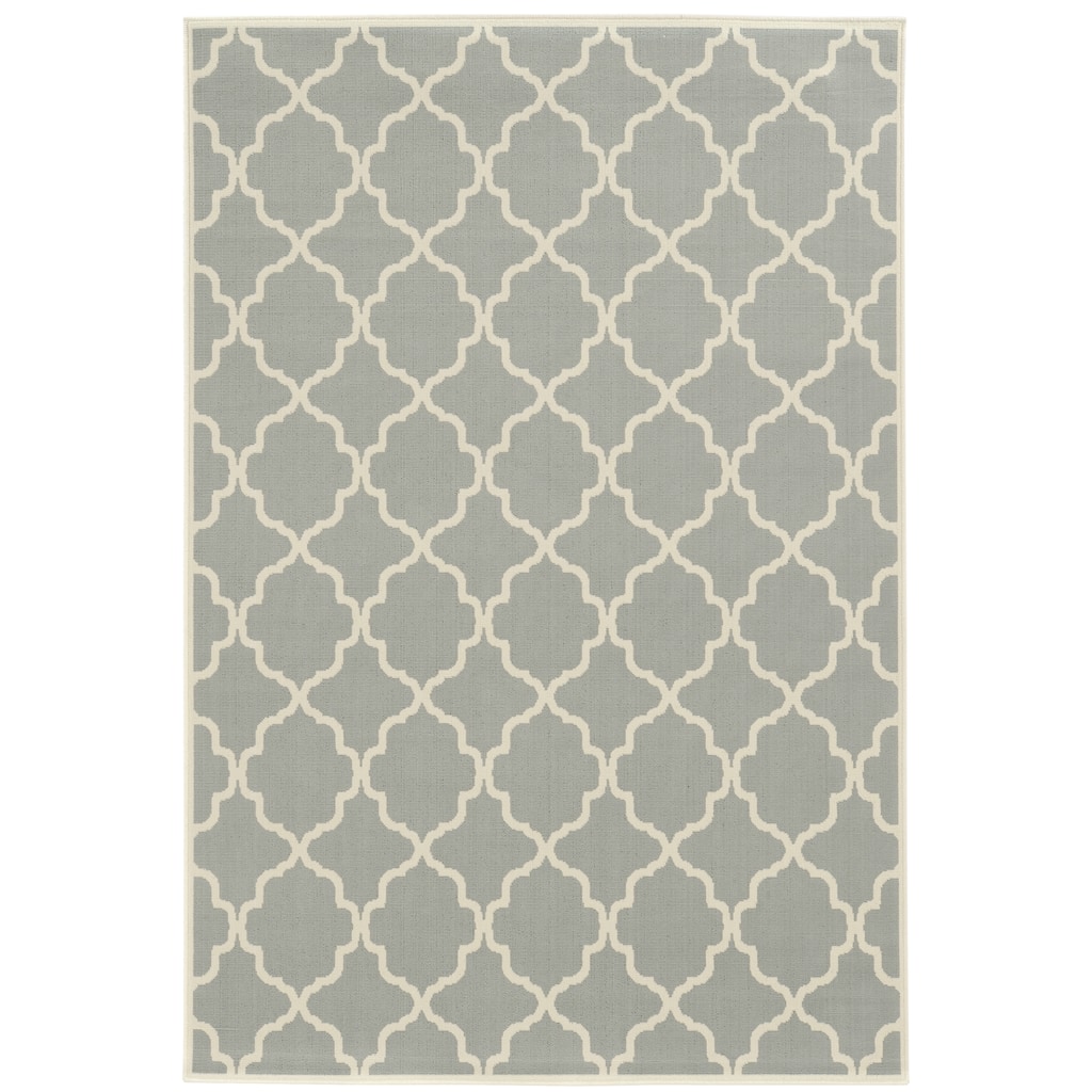 Pomona Grey Ivory Geometric Outdoor Casual Area Rug