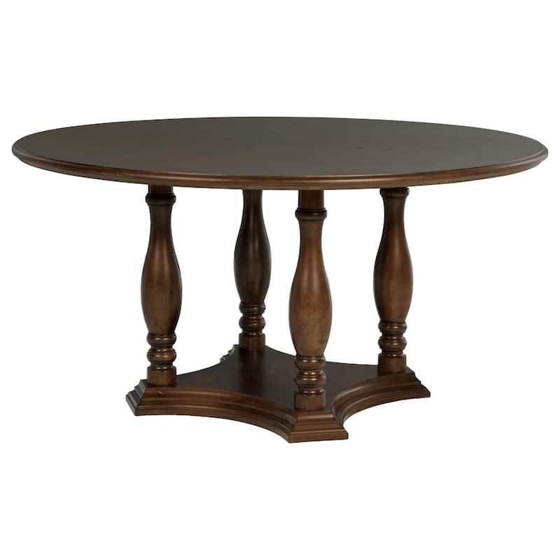 Monta Round Dining Table, Turned Legs and Shelf, Brown Wood 60 Inch