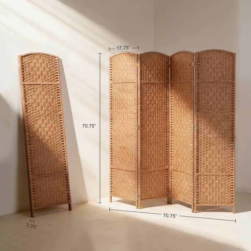 HomCom 6' Tall Wicker Weave Four Panel Room Divider Privacy Screen - Natural Blonde Wood