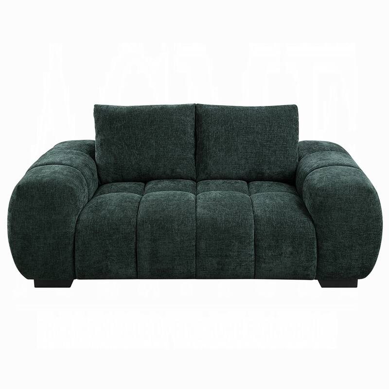 Errand Loveseat, Dark Green Chenille, Foam Cushions, Pine Wood 74 Inch