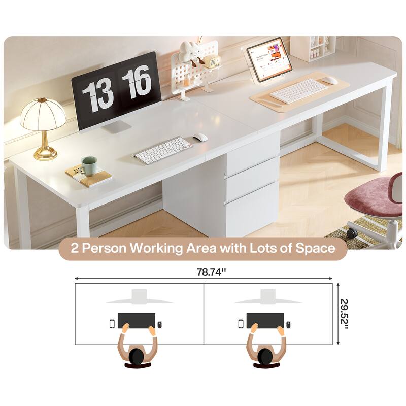 78.7 Inch Extra Long Computer Desk with 3 Drawers for 2 Person