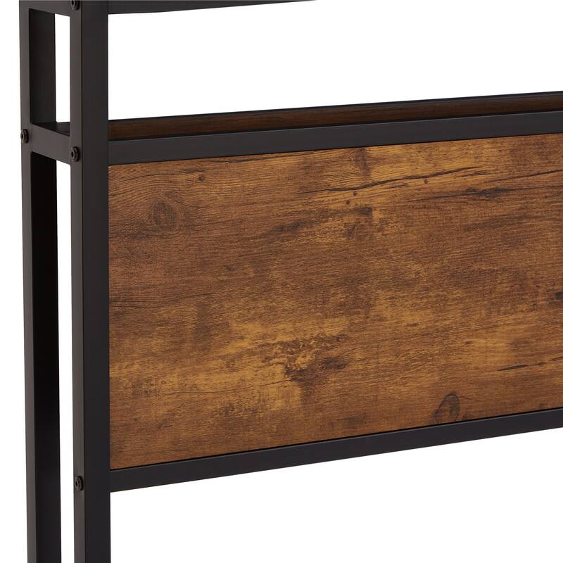 Twin Size Metal Platform Bed with Wooden Headboard, LED Lights, USB Ports, Under Bed Storage, No Box Spring Required